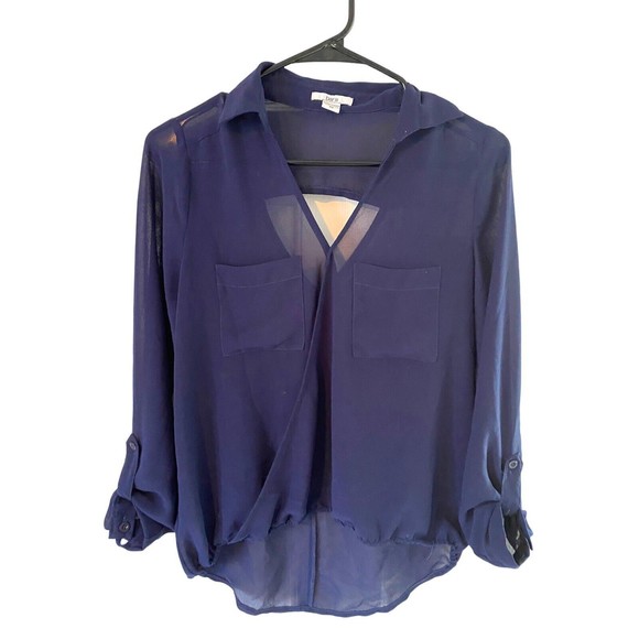 Bar III Navy Open Triangle Sheer Top XS - Picture 2 of 5